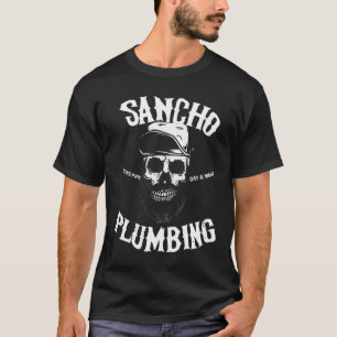 Sancho Laying Pipe Day and Night Plumbing Skull T-shirt