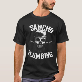 Sancho Laying Pipe Day and Night Plumbing Skull T-shirt