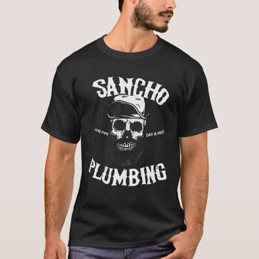 Sancho Laying Pipe Day and Night Plumbing Skull T-shirt (Voorkant)