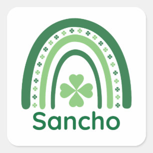 Sancho Name Clover Boho Rainbow Vierkante Sticker
