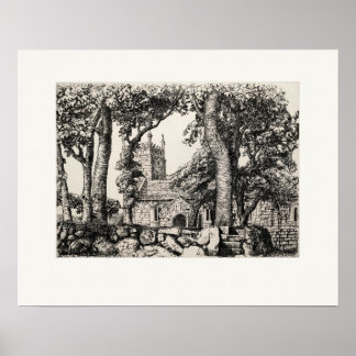 Sancreed Kerk Cornwall, Eleanor Hughes Herdruk Poster