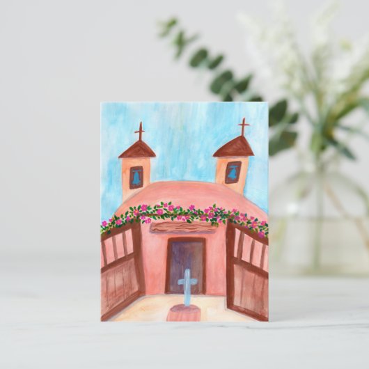 Sanctuario de Chimayo Waterverf New Mexico CUSTOM Briefkaart (Staand voorkant)
