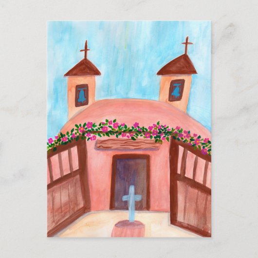 Sanctuario de Chimayo Waterverf New Mexico CUSTOM Briefkaart (Voorkant)