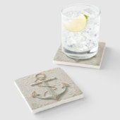 Sand and Aqua Coastal Anchor Art Stenen Onderzetter (Zijkant)