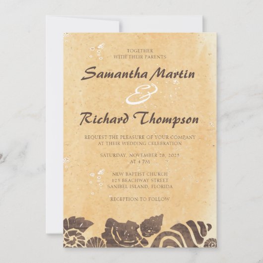 Sand and Seashells/Beach Wedding Invitation Kaart (Voorkant)