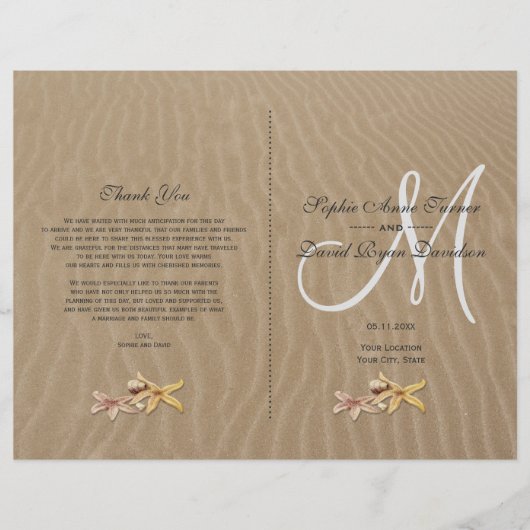 Sand and Starfishes Beach Wedding Program Flyer (Voorkant)