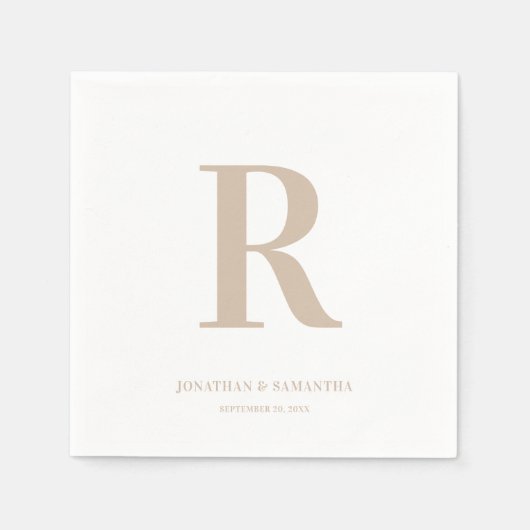 Sand and White Wedding Monogram Modern Napkins Servet (Voorkant)