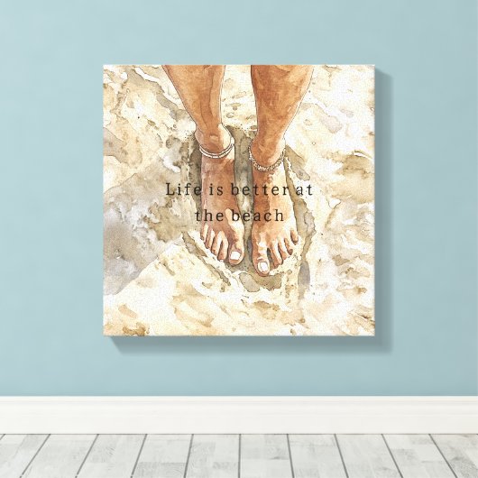 Sand Beach Barefoot Canvas Afdruk (Insitu (Houten vloer))