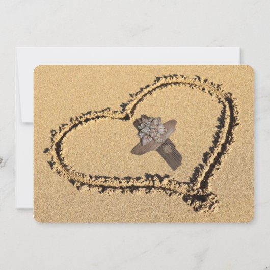 Sand Beach Heart Cross katholieke bruiloft Uitnodi Kaart (Achterkant)