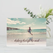 Sand Beach Kerstfotofeestdag doorbreken Feestdagenkaart (Staand voorkant)