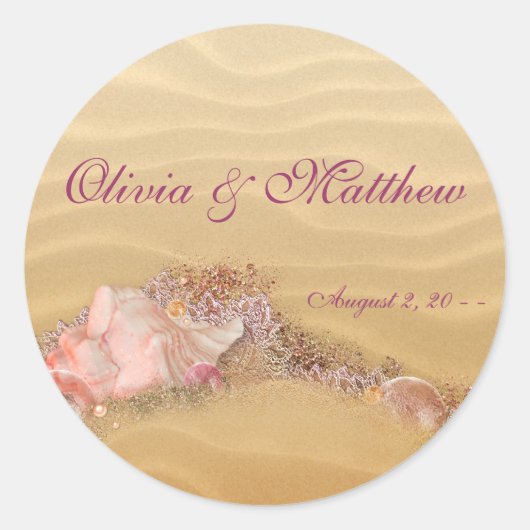 Sand Beach Seashell Beach Bruiloft Favor Labels (Voorkant)