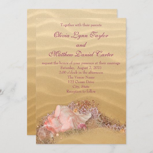 Sand Beach Seashells Beach Wedding Kaart (Voorkant / Achterkant)
