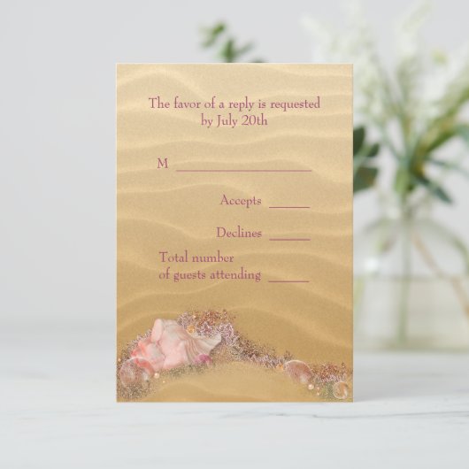 Sand Beach Seashells Beach Wedding RSVP (Staand voorkant)