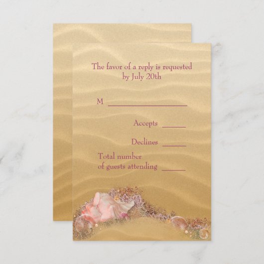 Sand Beach Seashells Beach Wedding RSVP (Voorkant / Achterkant)