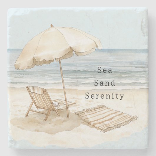 Sand Beach Serenity Umbrella Stenen Onderzetter (Voorkant)
