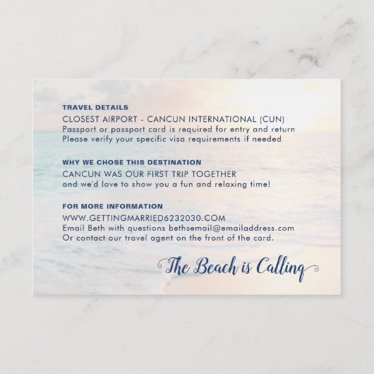 Sand Beach Wedding Details Accommodatie Reis Informatiekaartje (Achterkant)