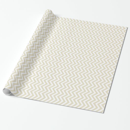 Sand Beige and White Large Chevron Pattern H Cadeaupapier (Uitgerold)