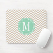 Sand Beige Chevron Zigzag Gepersonaliseerd Monogra Muismat (Met muis)