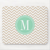 Sand Beige Chevron Zigzag Gepersonaliseerd Monogra Muismat (Voorkant)