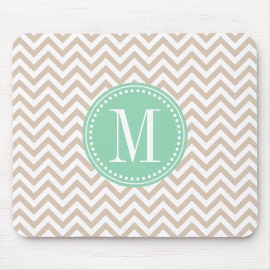 Sand Beige Chevron Zigzag Gepersonaliseerd Monogra Muismat (Voorkant)