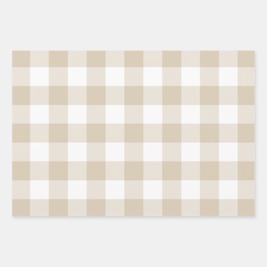 Sand Beige Gingham Check Pset Neutral Farmhouse Inpakpapier Vel (Voorkant 3)