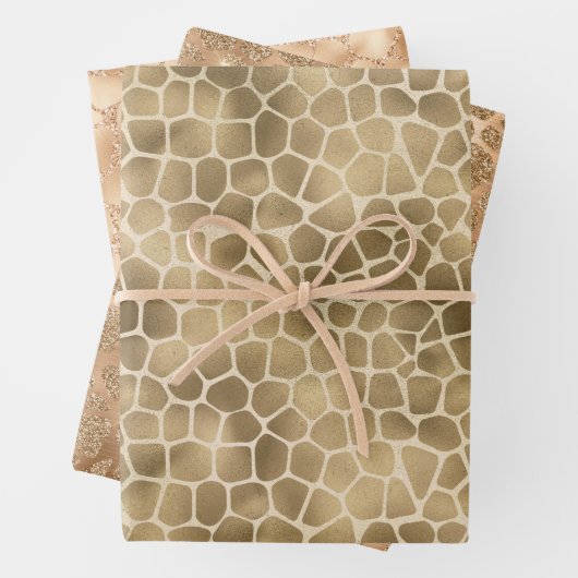 Sand Beige Gold Peach Glitter Giraffe Print Inpakpapier Vel (In situ)