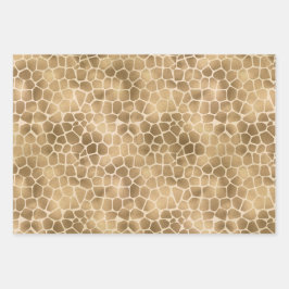 Sand Beige Gold Peach Glitter Giraffe Print Inpakpapier Vel