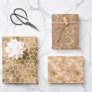 Sand Beige Gold Peach Glitter Giraffe Print Inpakpapier Vel