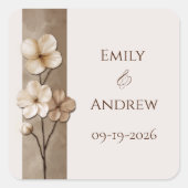 Sand Beige Hand Drawn Floral Botanical Wedding Vierkante Sticker (Voorkant)