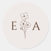 Sand Beige Hand Drawn Floral Monogram Wedding Ronde Sticker (Voorkant)