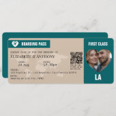 Sand Beige & Ocean Teal Boarding Pass Wedding Kaart (Voorkant / Achterkant)