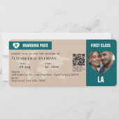 Sand Beige & Ocean Teal Boarding Pass Wedding Kaart (Voorkant)
