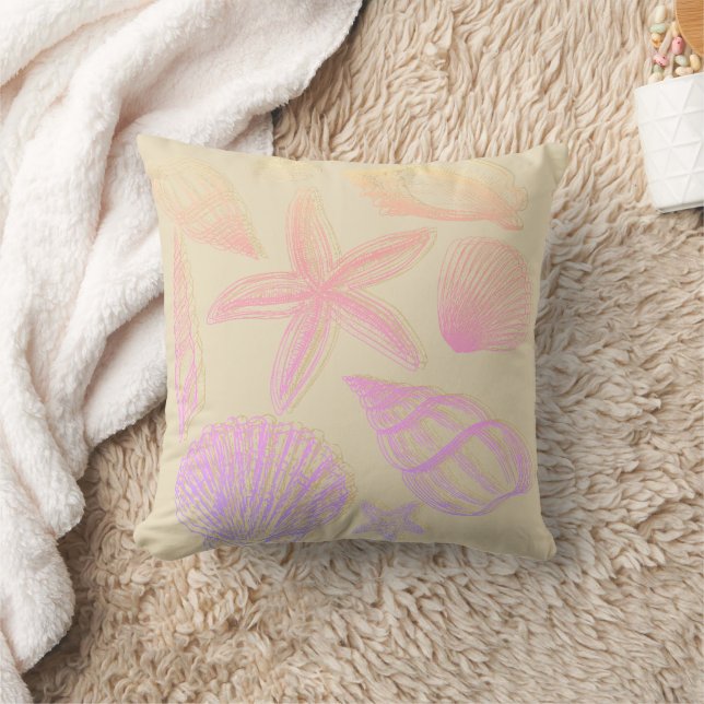 Sand Beige Seashell Ombre Pink Coastal Beach House Kussen (Deken)