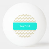 Sand Beige White Chevron Bright Aqua Name Monogram Pingpongbal (Voorkant)