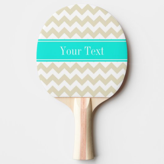 Sand Beige White Chevron Bright Aqua Name Monogram Tafeltennisbatje (Voorkant)