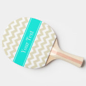 Sand Beige White Chevron Bright Aqua Name Monogram Tafeltennisbatje (Zijkant)