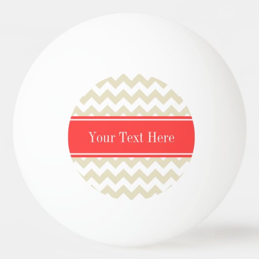 Sand Beige White Chevron Coral Red Name Monogram Pingpongbal (Voorkant)