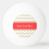Sand Beige White Chevron Coral Red Name Monogram Pingpongbal (Achterkant)