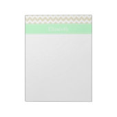Sand Beige White Chevron Mint Name Monogram Notitieblok (Linkerzijde)