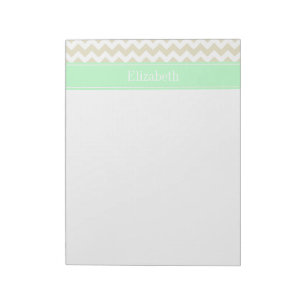 Sand Beige White Chevron Mint Name Monogram Notitieblok