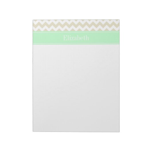 Sand Beige White Chevron Mint Name Monogram Notitieblok (Linkerzijde)