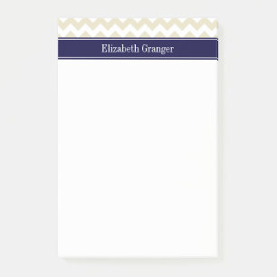 Sand Beige White Chevron Navy Blue Name Monogram Post-it® Notes