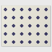 Sand Beige White Chevron Navy Quatrefoil Monogram Cadeaupapier (Vlak)