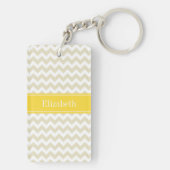 Sand Beige White Chevron Pineapple Naam Monogram Sleutelhanger (achterkant)