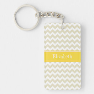 Sand Beige White Chevron Pineapple Naam Monogram Sleutelhanger