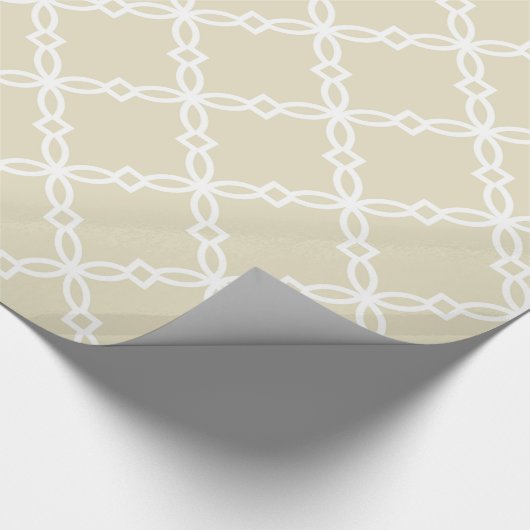 Sand Beige White - groot Fancy Quatrefoliepatroon Cadeaupapier (Hoek)