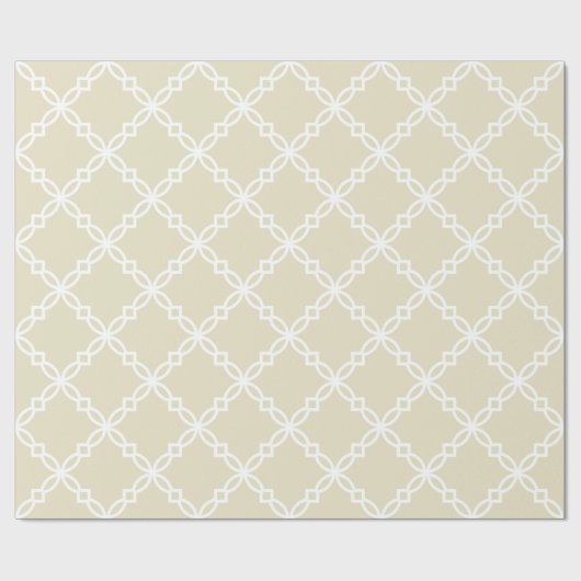 Sand Beige White - groot Fancy Quatrefoliepatroon Cadeaupapier (Vlak)