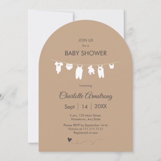 Sand Boho Minimalist Arched Baby shower Kaart (Voorkant)