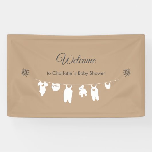 Sand Boho Minimalistisch Baby shower Welkom Spandoek (Horizontaal)