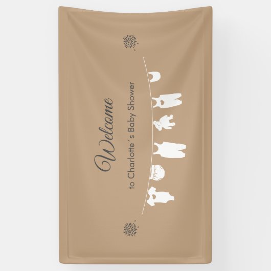 Sand Boho Minimalistisch Baby shower Welkom Spandoek (Verticaal)